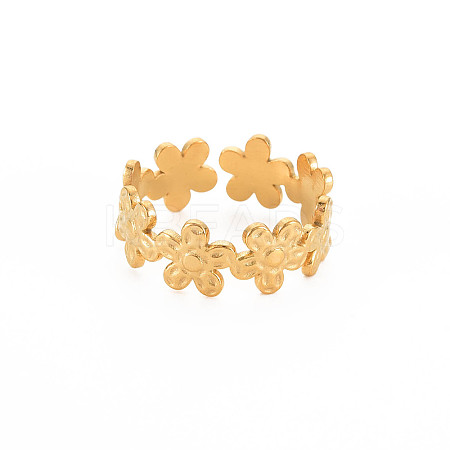 Ion Plating(IP) 304 Stainless Steel Flower Wrap Open Cuff Ring for Women X-RJEW-S405-173G-1