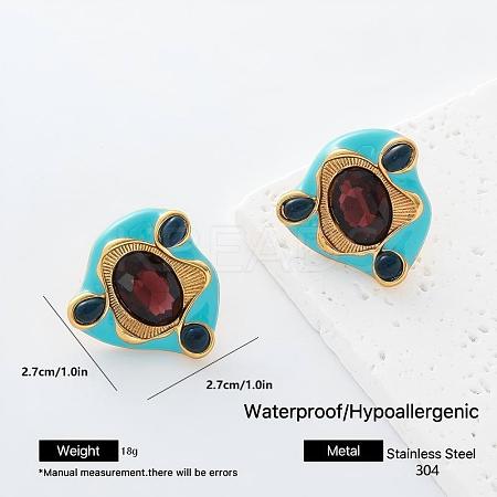 304 Stainless Steel Enamel Stud Earrings for Women FA1255-1-1