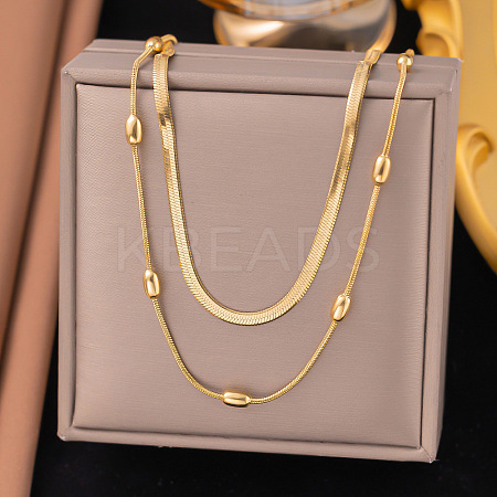 304 Stainless Steel Snake Chain Double Layer Necklaces for Women LS-NJEW-Z072-03G-1