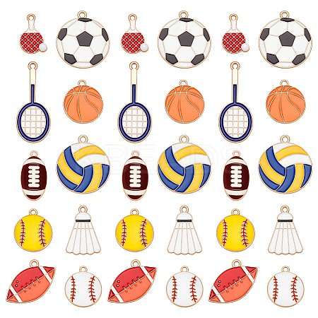 40Pcs 10 Styles Sports Goods Theme Alloy Enamel Pendants ENAM-ME0001-57-1