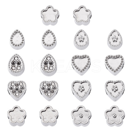 18Pcs 9 Styles 304 Stainless Steel European Bead Rhinestone Settings STAS-TA0003-15-1
