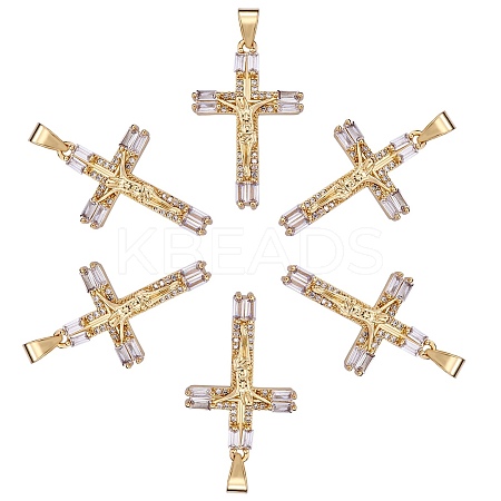 6Pcs Brass Micro Pave Clear Cubic Zirconia Pendants ZIRC-SZ0003-63-1