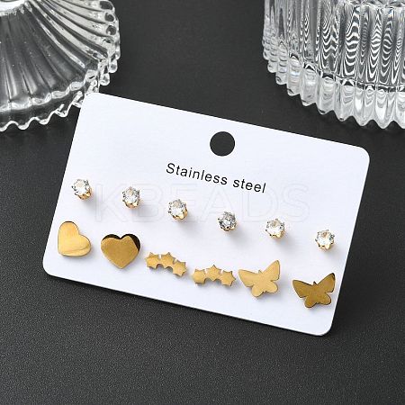 304 Stainless Steel Micro Pave Cubic Zirconia Stud Earrings Kits For Women EJEW-B112-01G-04-1