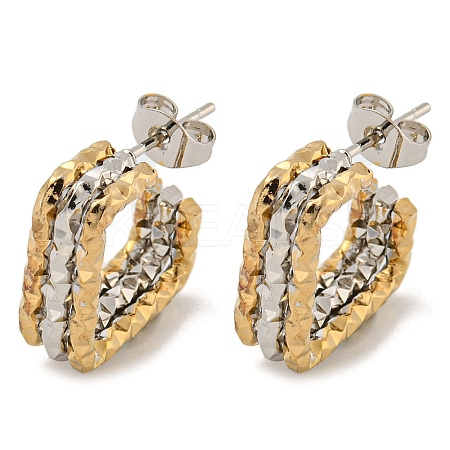 202 Stainless Steel Square Multi Layered Stud Earrings EJEW-H003-12GP-1