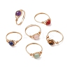 Round Natural Amethyst/Green Aventurine/Carnelian/Rose Quartz/Tiger Eye/Lapis Lazuli Braided Finger Ring RJEW-JR00743-02-2