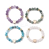 Round Natural Apatite & Green Aventurine & Amethyst & Moss Agate Beads Stretch Rings for Women RJEW-JR00714-01-1