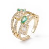 Aquamarine Cubic Zircon Teardrop and Rectangle Open Cuff Ring RJEW-B043-08-3