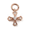 Brass Micro Pave Cubic Zirconia Tiny Cross Charms ZIRC-G128-04RG-1-1