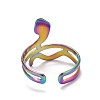 Rainbow Color Ion Plating(IP) 304 Stainless Steel Snake Chunky Open Cuff Ring for Women RJEW-A005-38MC-3