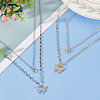 2Pcs 2 Colors Crystal Rhinestone Butterfly Pendant Double Layer Necklaces Set NJEW-AN0001-23-7