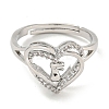 Heart with Letter Rack Plating Brass Micro Pave Clear Cubic Zirconia Adjustable Rings for Women RJEW-I105-01P-F-2