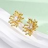 Flower Brass Clear Cubic Zirconia Stud Earrings EJEW-R025-22G-3