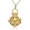 Golden Tone Brass Hollow Round Cage Pendants KK-J235-05G-1