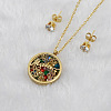 Mother's Day Flat Round with Flower & Word Mama Stainless Steel with Cubic Zirconia Pendant Necklaces & Stud Earring Sets WG8ED63-01-3