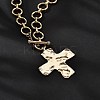 Alloy Textured Cross Pendant Ring Link Chain Necklaces for Women NJEW-B120-03-2