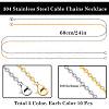 20Pcs 2 Colors Ion Plating(IP) 304 Stainless Steel Cable Chain Necklaces Set MAK-BBC0001-11A-2