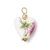 Heart Shaped Pink Floral Printed Porcelain Pendants PALLOY-JF03972-3