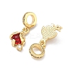 Brass Pave Clear and Red Cubic Zirconia Ladybird European Dangle Charms KK-P345-42G-2