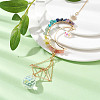 Wire Wrapped Gemstone Chip & Brass Moon Pendant Decoration HJEW-TA00089-2