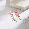 Natural Lepidolite & Natural Freshwater Pearl & 925 Sterling Silver Leaf Dangle Stud Earrings for Women EJEW-G412-02G-4