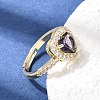 Brass Micro Pave Clear Cubic Zirconia Cuff Open Rings CU-CBA5C10-13G-2