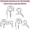 600Pcs 3 Styles 304 Stainless Steel Screw Eye Pin Peg Bails STAS-BBC0005-13-2