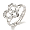 Heart with Letter Rack Plating Brass Micro Pave Clear Cubic Zirconia Adjustable Rings for Women RJEW-I105-01P-N-1