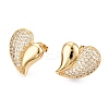 Left and Right Heart Brass Pave Clear Cubic Zirconia Stud Earrings EJEW-M258-040G-1