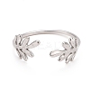 Non-Tarnish 304 Stainless Steel Leaf Open Cuff Ring for Women RJEW-C025-24P-3