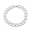 Brass Pave Clear Cubic Zirconia Flat Round Link Chain Bracelets for Women BJEW-A034-02P-4