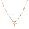 1Pc 304 Stainless Steel Chain & Brass Micro Pave Cubic Zirconia Letter Pendant Necklaces NJEW-LP0001-36S-G-1