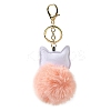Imitation Rex Rabbit Fur Ball & PU Leather Cat Pendant Keychain X1-KEYC-K018-05KCG-02-2