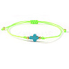 Dyed Synthetic Green Turquoise & Brass Beaded Braided Bead Bracelets QB7029-12-1