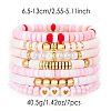 7Pcs Heart Pattern Polymer Clay & Plastic Pearl & CCB Plastic Beaded Stretch Bracelet Set for Women FS-WG634BB-07-1