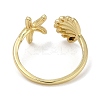 Shell Shape & Starfish Rack Plating Brass Cuff Finger Rings for Women RJEW-C114-07G-3