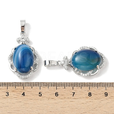 Natural Blue Banded Agate(Dyed & Heated) Oval Pendants G-NH0025-15P-06-1
