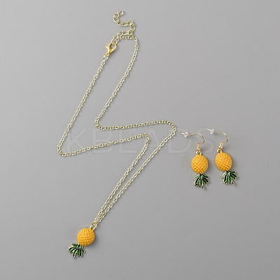 Alloy Pineapple Pendant Necklace & Dangle Earrings AJEW-WH0413-14-1