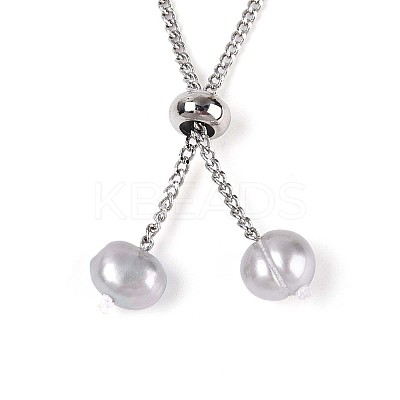 Adjustable Pearl and Brass Beaded Slider Bracelets BJEW-T022-15B-1