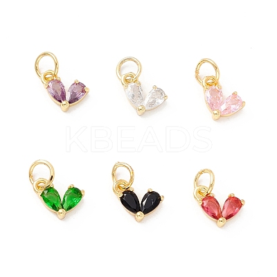Rack Plating Brass Cubic Zirconia Charms KK-I684-04G-RS-1