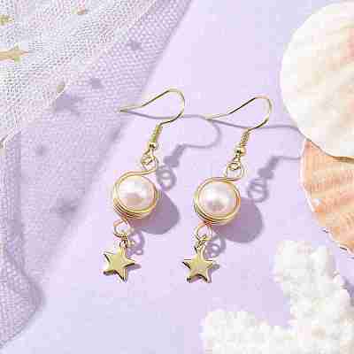 Natural Cultured Freshwater Pearl Dangle Earrings EJEW-JE05738-01-1