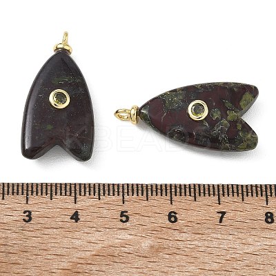 Brass & Natural Dragon Blood & Cubic Zirconia Pendants GG-CBAD360-20G-07-1