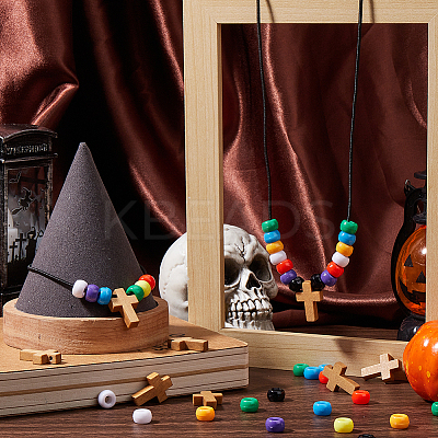 DIY Barrel Plastic & Crosdd Wood Bracelet Making Kits DIY-SC0027-35-1