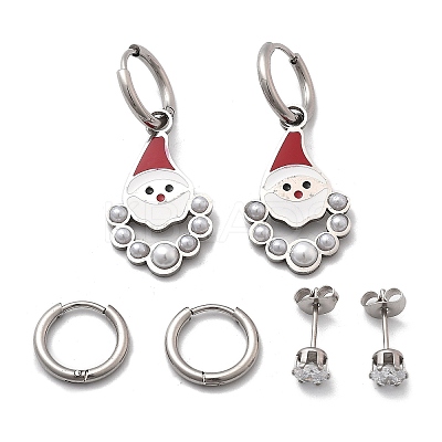 3 Pairs 3 Styles Christmas 304 Stainless Steel Hoop & Stud Earring Sets for Women EJEW-K279-15P-1