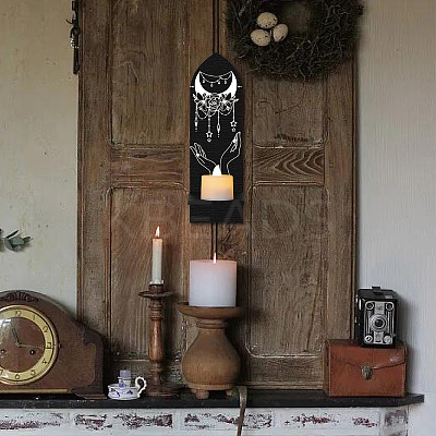 Boho Style Wall Mounted Wood Candle Holder Stand AJEW-WH0378-001-1