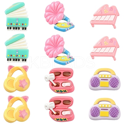 30Pcs 6 Styles Opaque Music Theme Resin Cabochons CRES-YW0002-48-1