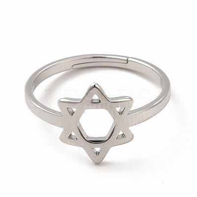 Non-Tarnish 304 Stainless Steel Star of David Adjustable Ring for Women RJEW-B027-13P-1