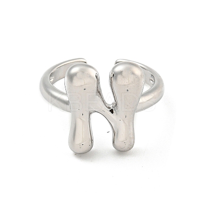 Brass Letter Open Cuff Rings for Women RJEW-G313-01N-P-1