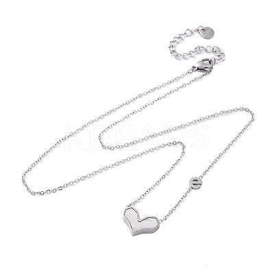 304 Stainless Steel Pave Natural White Shell Heart Pendant Necklaces for Women NJEW-U032-09P-01-1