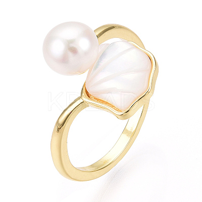 Natural Pearl Open Cuff Ring with Msilver-Lipped Pearl Oyster PEAR-N022-C11-1