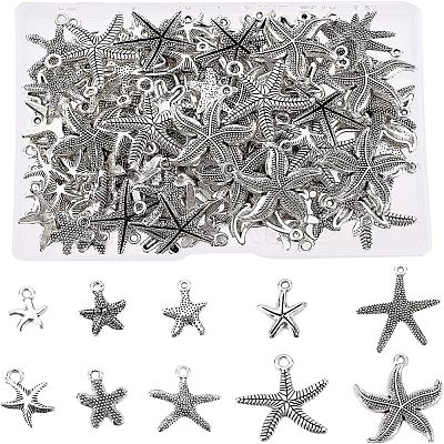 Tibetan Style Alloy Starfish/Sea Stars Shape Pendants TIBEP-PH0001-14AS-RS-1